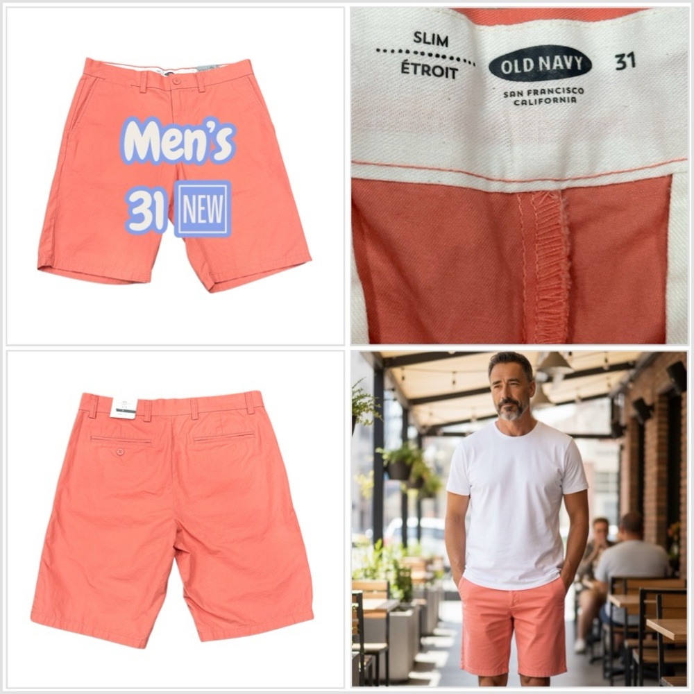 Men's Old Navy 31 Small Khakis Chino Shorts Peach Cotton Twill Built in Flex NEW